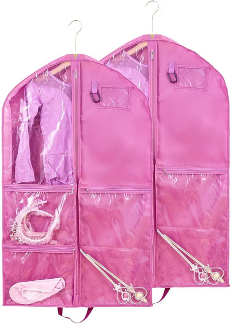 Garment Bag,2 Pack Garment Bags For Travel,Dance Costumes Bag,Dance Garment Bags For Dancers,Kids Garment Bags For Hanging Clothes,Dance Recital Bags For Girls,40Inch Pink Garmet Bag
