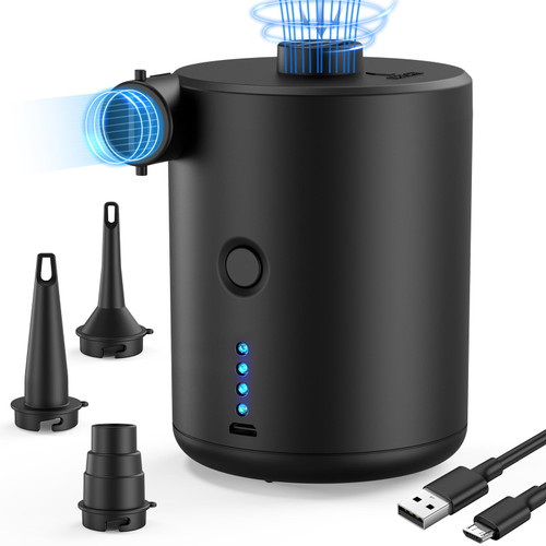 Electric Air Pump Portable for Inflatable - 4000mAh Rechargeable Battery Powered Mini Air Mattress Pump Quick Inflate with 3 Nozzle Inflator Deflate Battery Operated Bed Pump for Pool Toy Raft Float