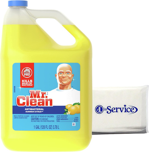 Number 1 In Service M.C. Mr Clean Multi-Purpose Summer Citrus Liquid Cleaners Professional Household Non-Toxic Hardwood Floor Cleaner 128 Fluid Ounce Bottles Wallet Tissue Pack