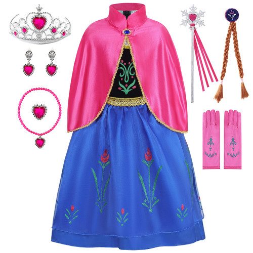 Aoiviss Princess Anna Dress for Girls Frozen Princess Costume Fancy Dress up for Halloween Carnival Snow Party Cosplay