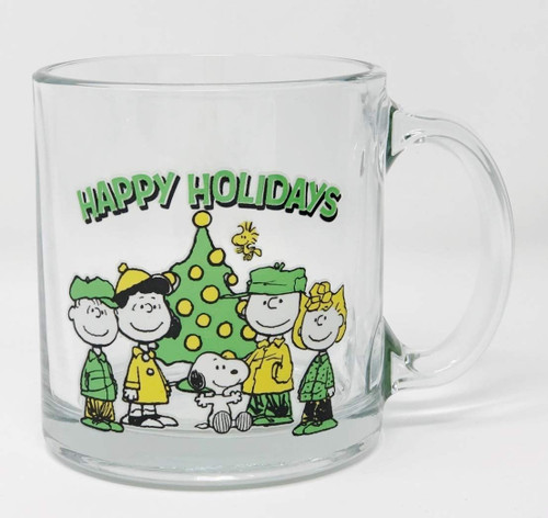 Peanuts "Happy Holidays" Charlie Brown Snoopy & the Gang Glass Mug