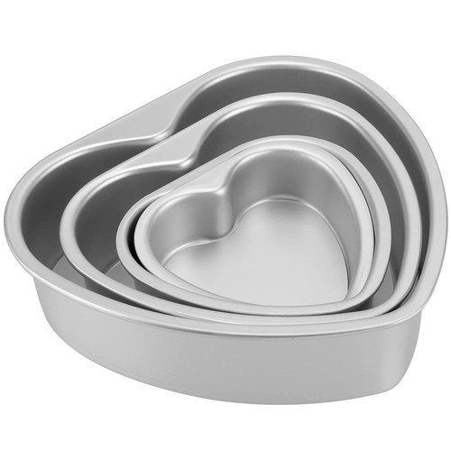 MOUYAT 4 Pack Aluminium Heart Shaped Cake Pans Set, 5, 6, 8, 10 Inch Heart Shaped Cake Tray Tin Baking Mold with Removable Bottom for Baking Quiche, Muffin, Chocolate