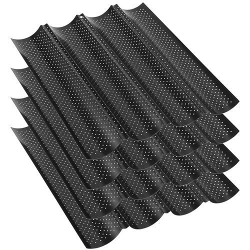 ZOENHOU 4 Pack 15 x 13 inch Nonstick Perforated French Baguette Pan, 4 Wave Loaves Loaf Bake Mold Oven Toaster Pan, Baguette Pans for Baking