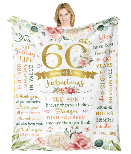 Pubrave 60th Birthday Gifts for Women/Men Blanket 60x50in, 60th Birthday Gift Ideas, Gifts for 60 Year Old Woman, 60th Birthday Decorations Women, Happy 60 Birthday Gifts for Women, 1963 Birthday Gift