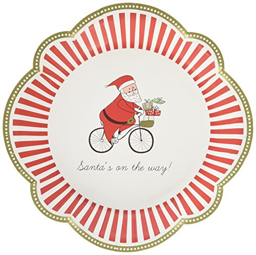 C.R. Gibson 8 Count Decorative Paper Dinner Plates, Easy Clean Up, Measures 10.5" - Silly Santa