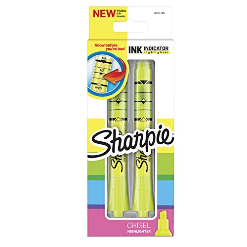 Sharpie Ink Indicator Tank Highlighters, Chisel Tip, Fluorescent Yellow, 2 Count (2021185)