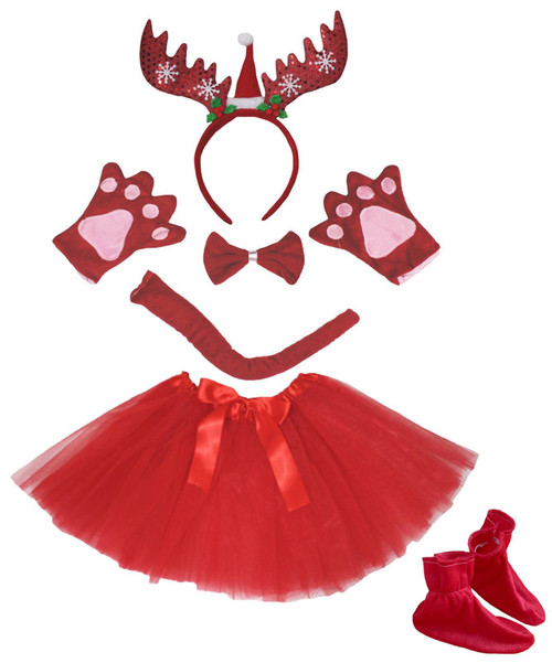 Petitebella Snowflake Reindeer Headband Tie Tail Gloves Shoes Tutu 6pc Costume (One Size, Red Snowflake Reindeer)