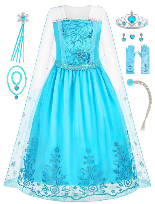 Knemmy Elsa Costume for Girl Elsa Dress Frozen Cosplay Princess Dress Up Clothes for Little Girls Party Perform Birthday