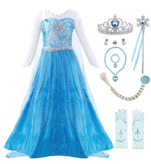 Padete Girls Elsa Costume Frozen Princess Dress Up Snow Party Queen Halloween Cosplay