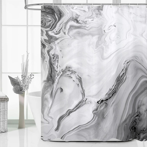 MitoVilla Grey Marble Long Shower Curtain 72 x 78, Abstract 78 inch Long Fabric Shower Curtain for Chic Luxury Bathroom Decor, Modern Ombre Watercolor Shower Curtains 78 inch