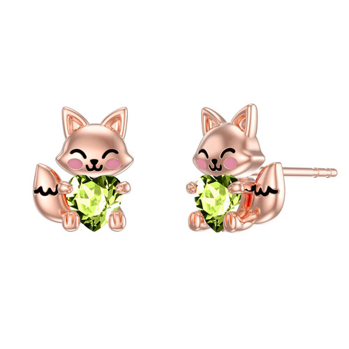 LONAGO Fox Earrings for Women 925 Sterling Silver Cute Fox Holding Heart Stud Earrings (August)