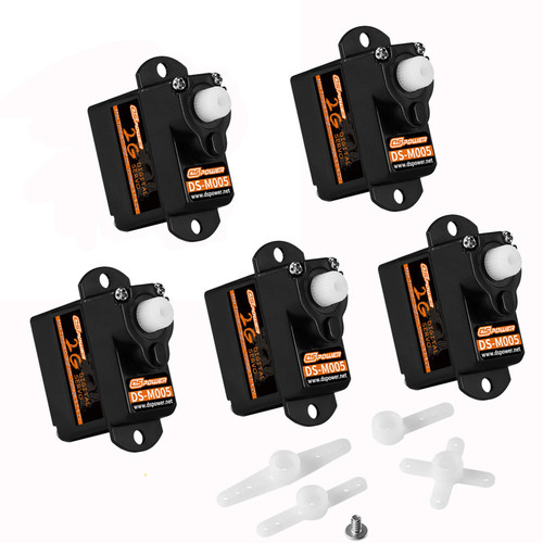 DSPOWER 5PCS 2G Plastic Gear Mini Servo, 3.7-4.2V RC Micro Coreless Motor Digital Servos Kit for Fixed-Wing Helicopter Airplane Drone 1/24 RC Car Model Boat Robot Toy