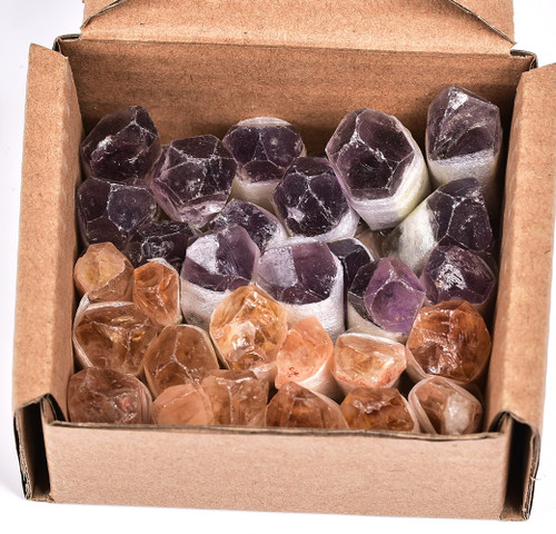 JIC Gem 24-30Pcs 0.4-0.5 Lbs Rough Natural Citrine Crystal and Amethyst Crystal Point Bulk,Raw Citrine Amethyst Crystals Healing Stones,Raw Ctrine and Amethyst Crystal Chips Bulk