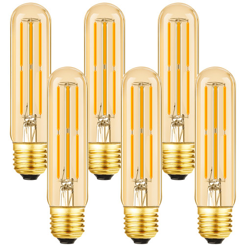 Leools Amber E26 Light Bulb 6W Equal 60 watt led Light Bulb AC120V Warm White 2700K Edison Light Bulbs 60 Watt 600LM Dimmable T10 led Bulb for Rustic Pendant,Industrial Pipe,Wall sconces,Vanity 6Pack