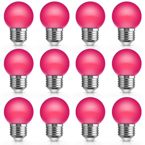 JandCase G40 Pink LED Light Bulbs,15 watt Light Bulbs Replacement, Pink String Light Bulbs E26 Base, 1W Low Watt Globe Light Bulb for Indoor Outdoor Patio Decor, Colored Light Bulbs Non-dim,12 Pack