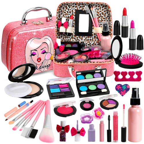 Flybay Kids Makeup Kit for Girl, Washable Makeup Set Girls Toys, Real Girls Makeup Kit for Kids, Children Toddler Princess Play Make Up Set Christmas Birthday Gifts for Girls Age 3-12 Year Old