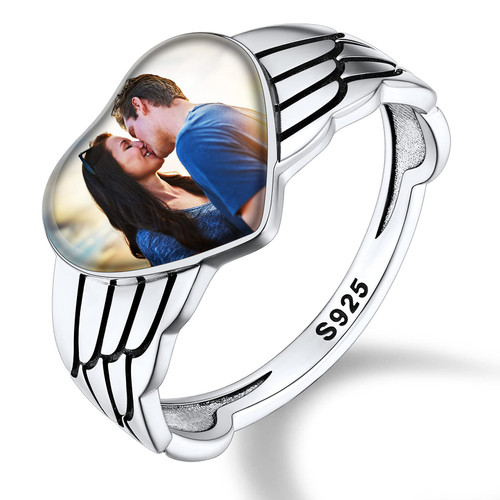 Custom Photo Ring Jewelry 925 Sterling Silver Heart Shaped Memorial Rings Personalized Picture Memory Gifts for Women Girl Mom