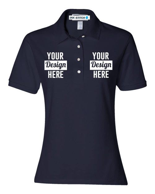 INK STITCH Custom Women 437wr Logo Texts Embroidery SpotShield Polo Shirts - Navy (M)