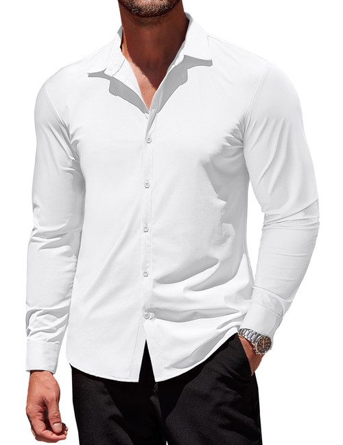 COOFANDY Men's Dress Shirts Wrinkle-Free Long Sleeve Slim Fit Dress Shirt Business Casual Button Down Shirt White