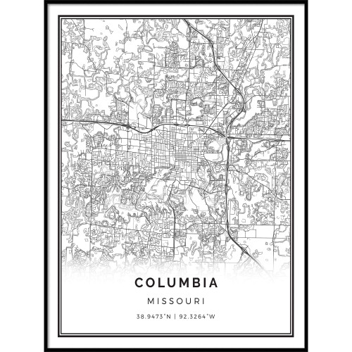 Squareious Columbia map Poster Print | Modern Black and White Wall Art | Scandinavian Home Decor | Missouri City Prints Artwork | Fine Art Posters 11x14