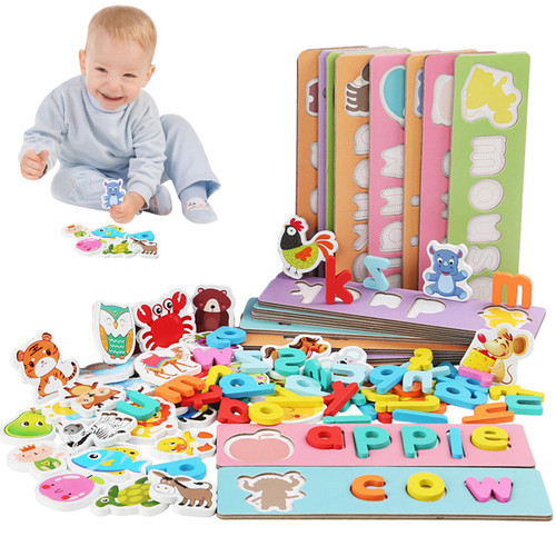 Buogint Matching Letter Game - Wooden Spelling Letter Blocks,Educational Wooden Alphabet Puzzles Blocks for Kids Letter Matching and Spelling