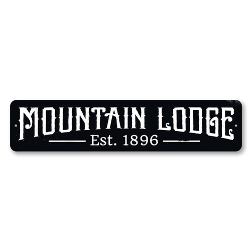 Mountain Lodge Established Date Sign, Ski Sign. Custom Ski Lodge Est Date Decor, Ski Aluminum Decor - 3" x 13"