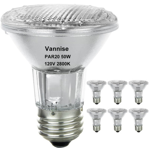 Vannise PAR20 50W Halogen Bulb 120V, High Output 700LM PAR20 Flood Light Bulb Warm White 2800K, 50W PAR20 Dimmable with E26 Base, Long Lasting PAR20 Halogen Light Bulb for Indoor Outdoor