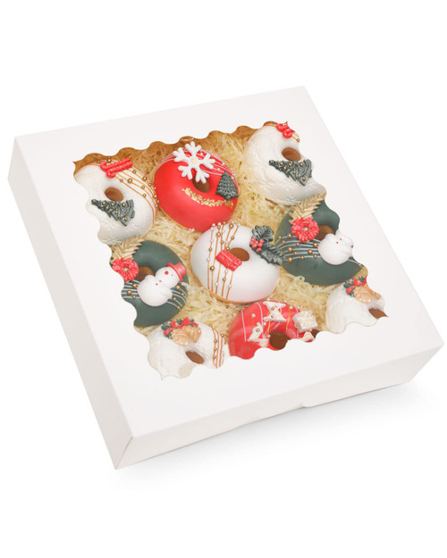 qiqee Auto-pop up White Pie Boxes with Window 10x10x2.5 inch 30Packs Cookie Donut Bakery Box