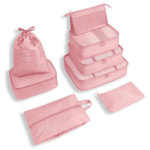 WOOMADA 8 Set Packing Cubes for Suitcases Travel Essentials Luggage Organizer for Travel Accessories Shoe Bag Tioletry Bag Laundry Bag(Pink)