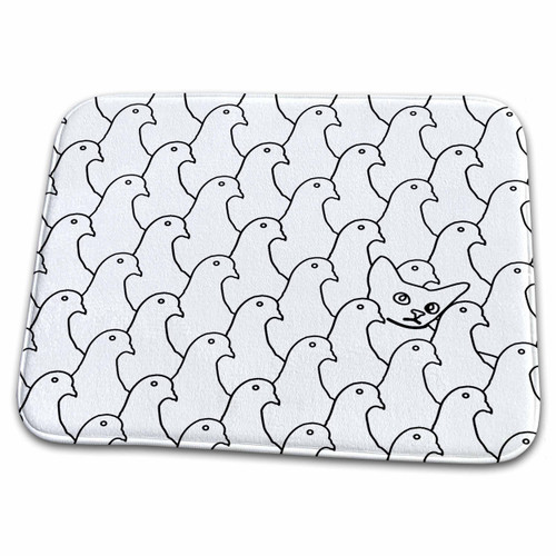 3dRose A Cat Among the Pigeons- Funny Cat Drawing in Black and... - Dish Drying Mats (ddm-262323-1)