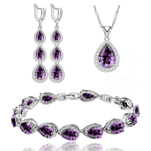 LMXXVJ Created Teardrop Purple Amethyst Jewelry Set for Women,Silver-Tone Necklace Long Earring Bracelet Set White CZ Jewelry Gifts for Women/Mom/Wife/Sister/Best Friend LMXXVJ Created Teardrop Purple Amethyst Jewelry Set for Women,Silver-Tone Necklace Long Earring Bracelet Set White CZ Jewelry Gifts for Women/Mom/Wife/Sister/Best Friend