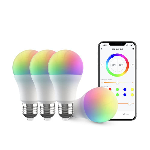 Broadlink FastCon Smart Bulb LB4E26 4-Pack, Color Changing with Music Sync, A19/E26/9W/800LM/110V, Compatible with Alexa and Google Home