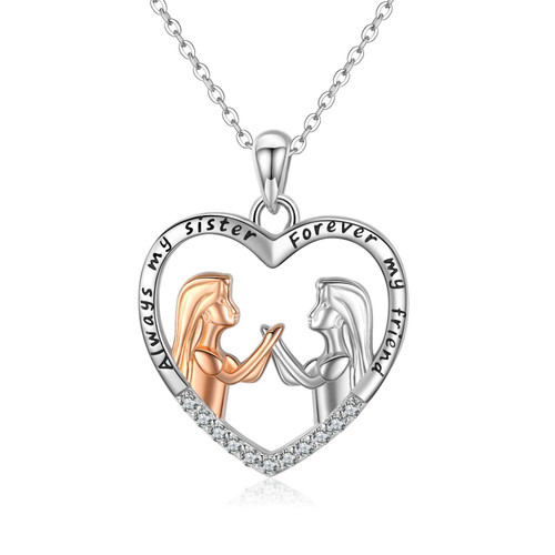 JUSTKIDSTOY Sister Necklace for Women Girls 925 Sterling Silver Heart Pendant Necklace Best Friends Jewelry Friend Gifts for Sister JUSTKIDSTOY Sister Necklace for Women Girls 925 Sterling Silver Heart Pendant Necklace Best Friends Jewelry Friend Gifts for Sister