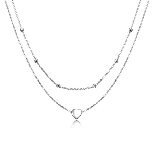 MONGAS Heart Layered Necklace Sterling Silver Heart Pendant Layered Choker Necklaces Christmas Jewelry Gifts for Women