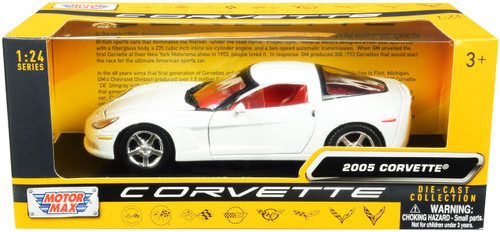 Motormax Toy 2005 Chevy Corvette C6 White with Red Interior History of Corvette Series 1/24 Diecast Model Car by Motormax 73270 73270w-rd 0