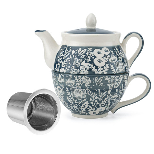 Ceramic Tea Set for One, 15 OZ Teapot with Infuser and Cup Set, Grey Tea for One Set, Tea Sets for Adults, The Gifts Set for Women