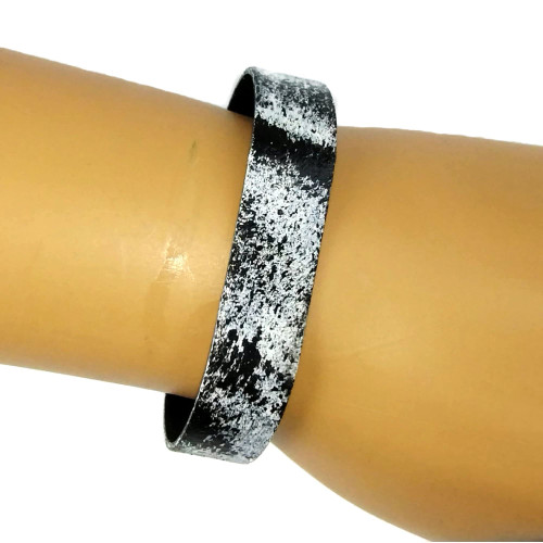 White on Black Skinny Cuff Bracelet, One Size Fits All, Nickel Free Brass, Speckled, Boho