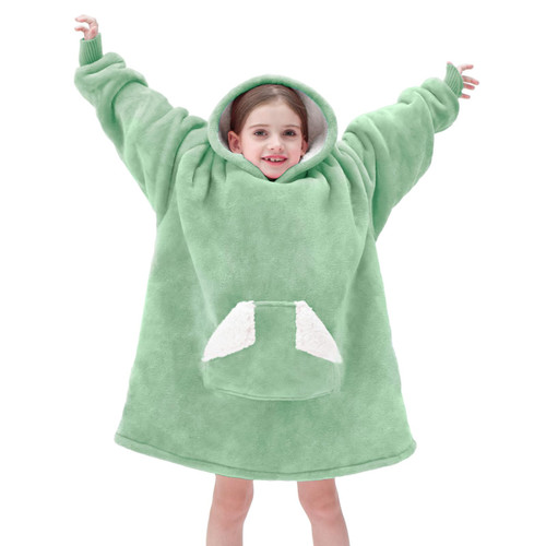 Touchat Wearable Blanket Hoodie, Oversized Sherpa Blanket Sweatshirt with Hood Pocket and Sleeves, Super Soft Warm Plush Hooded Blanket for Kids, One Size Fits All (Light Green) Touchat Wearable Blanket Hoodie, Oversized Sherpa Blanket Sweatshirt with Hood Pocket and Sleeves, Super Soft Warm Plush Hooded Blanket for Kids, One Size Fits All (Light Green)