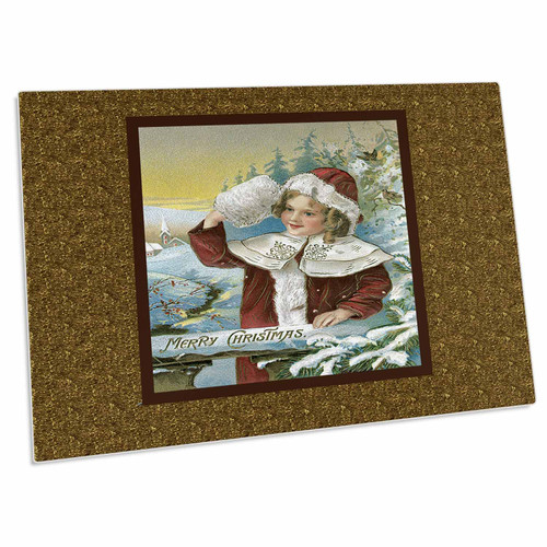 3dRose Merry Christmas Vintage Card with Little Girl in a Red... - Desk Pad Place Mats (dpd-153285-1)