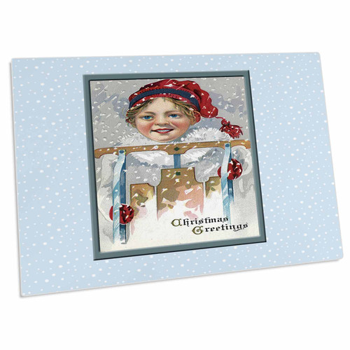 3dRose Christmas Greetings Little Girl in a Red Hat and... - Desk Pad Place Mats (dpd-153427-1)