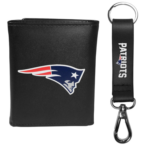 Siskiyou Sports NFL New England Patriots Mens Tri-fold Wallet & Strap Key Chain, Black, One Size