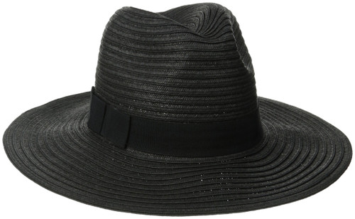 San Diego Hat Company Women's Paperbraid Fedora with Bow Band, Black, One Size
