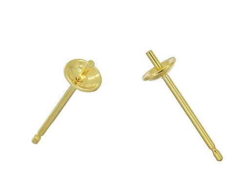 20 Pairs Adabele Real Gold Plated Sterling Silver Silver Stud Earring Posts 0.7mm Pin 3mm (0.12 Inch) Small Setting Pearl Cup with Earnut Back Safety Clutches SS278-3