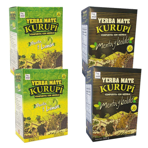 Kurupi Yerba Mate Variety Pack (2 Mint Boldo, 2 Mint Lemon) 500g (1.1lbs) each