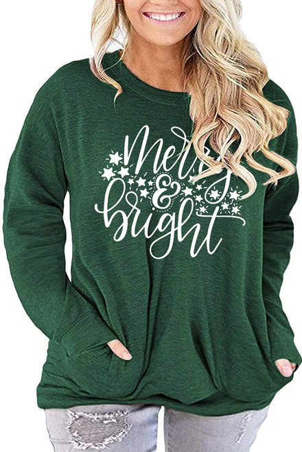 Plus Size Merry Christmas Baseball T-Shirt Women 3/4 Sleeve Holiday Splicing Tee Tops (4-Large, A-Green)