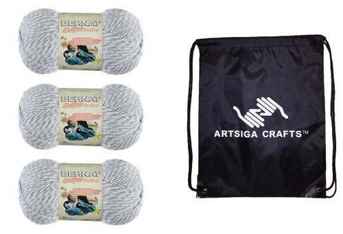 Bernat Knitting Yarn Softee Baby Solids Grey Marl 3-Skein Factory Pack (Same Dyelot) 166030-30045 Bundle with 1 Artsiga Crafts Project Bag