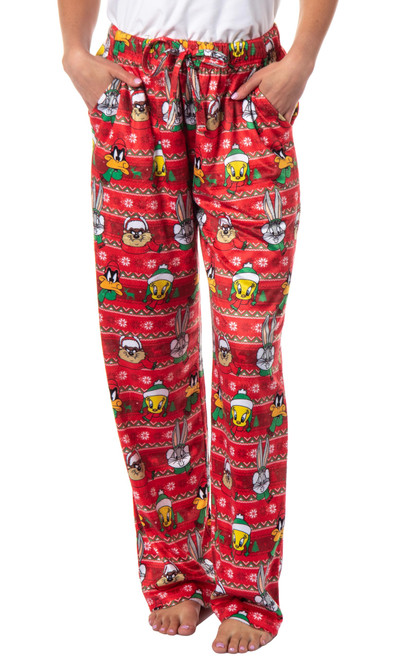 INTIMO Looney Tunes Womens' Christmas Character Santa Bugs Bunny Taz Daffy Tweety Sleep Pajama Pants (Small)