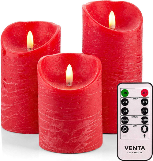 Set of 3 Realistic Flameless Red LED Candles with Remote Control-4 inch 5 inch 6 inch Electric Wickless Pillar Battery Operated Candles with Flickering Flame Timer Set of 3 Realistic Flameless Red LED Candles with Remote Control-4 inch 5 inch 6 inch Electric Wickless Pillar Battery Operated Candles with Flickering Flame Timer