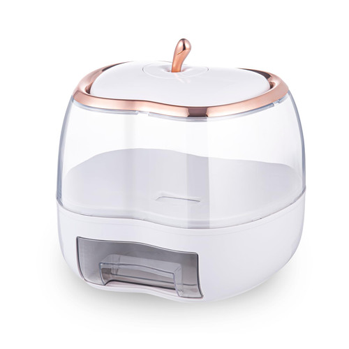 Rice Storage Dispenser container with Lid Grain airtight Pet Dog Cat Dry food dispenser cereal Dispenser with Measuring Cup Pantry Organization Bin for Rice Beans flour Grains (apple shape, White)