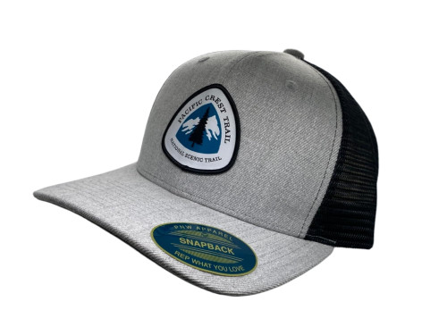 PNW Wonderland Apparel Pacific Crest Trail Trucker Hat with PCT Woven Patch (Heather Grey/Black),One Size